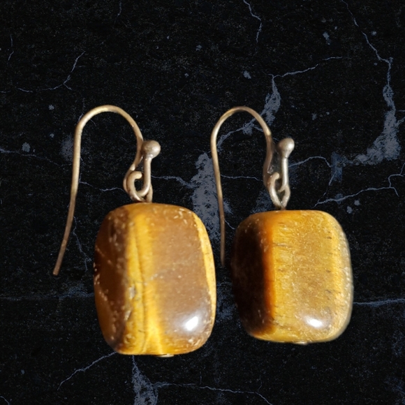 Tiger Eye, Leather, & Bronze Necklace/Earring Set - Picture 5 of 5